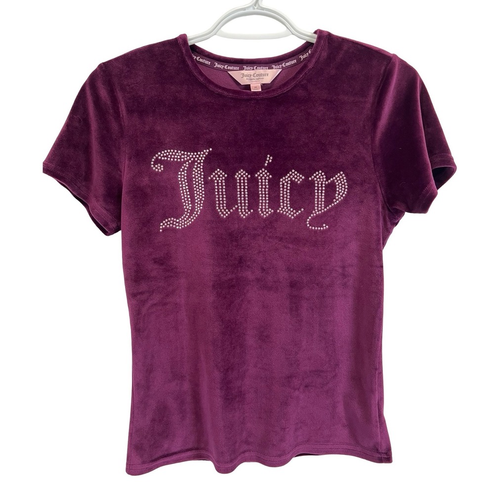 Juicy Couture Velour Rhinestone Logo Sleepwear Top Plum Purple Medium 8842-47
